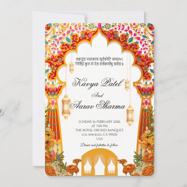 Convite Indian Wedding Invitations for USA (Frente)
