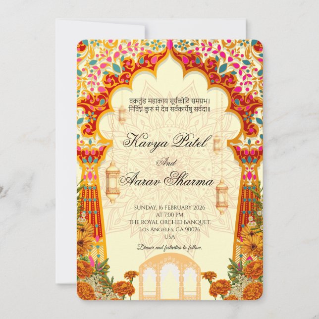 Convite Indian Wedding Invitations for USA (Frente)