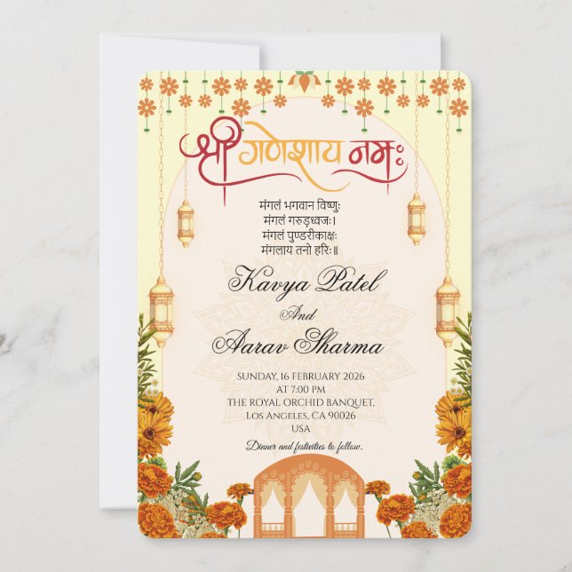 Convite Indian Wedding Invitations for USA (Frente)