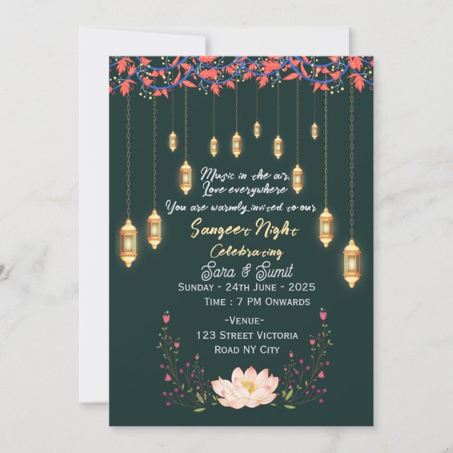 Convite Indian Wedding Sangeet Night Ceremony Invitations  (Frente)