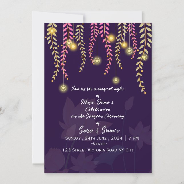 Convite Indian Wedding Sangeet Night Ceremony Invitations  (Frente)