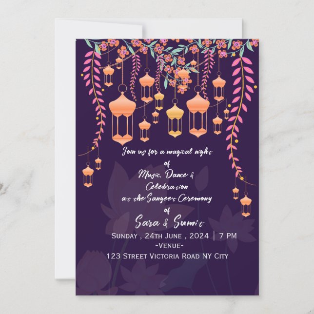 Convite Indian Wedding Sangeet Night Invitations  (Frente)