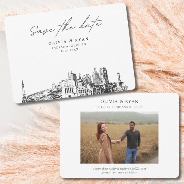 Convite Indianápolis Casando Moderno Salve a Data (Indianapolis wedding save the date with engagement photo)