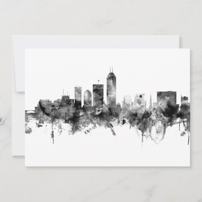 Convite Indianapolis Indiana Skyline Black White (Frente)