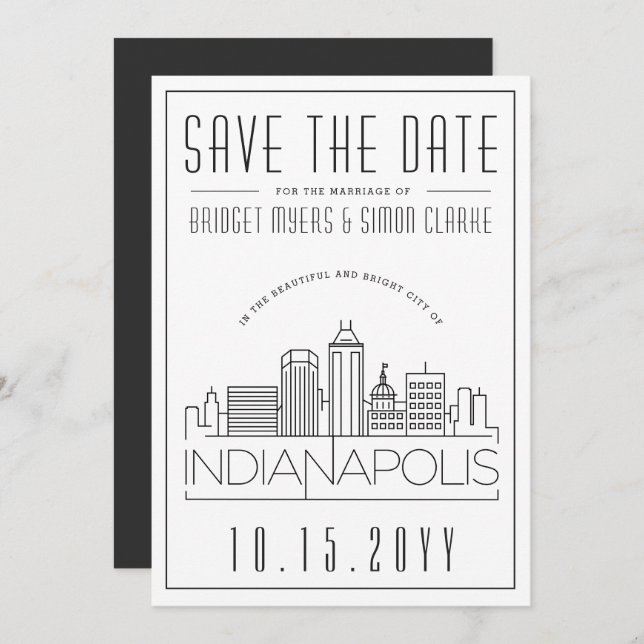 Convite Indianapolis Wedding Skyline Salvar Data (Frente/Verso)
