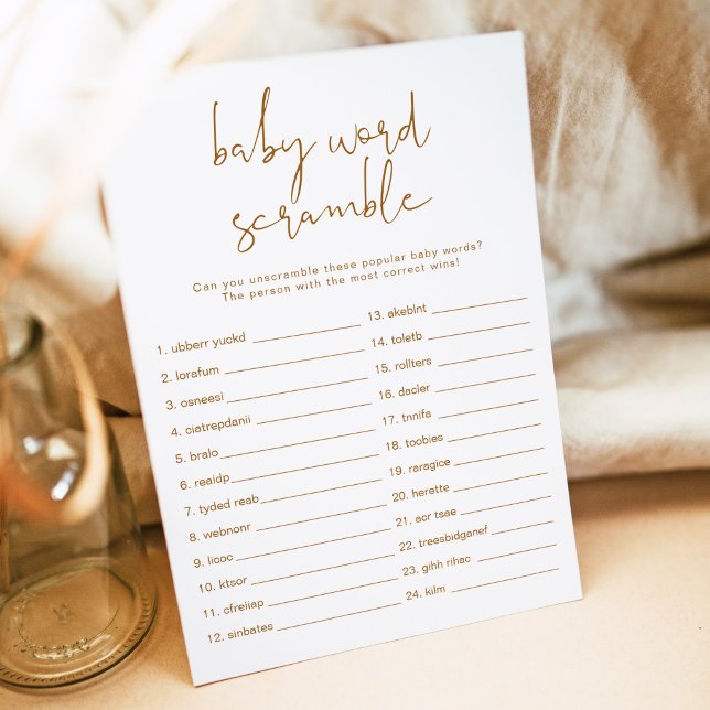 Convite INDIE Boho Burnt Orange Baby Word Scramble Game I (Criador carregado)