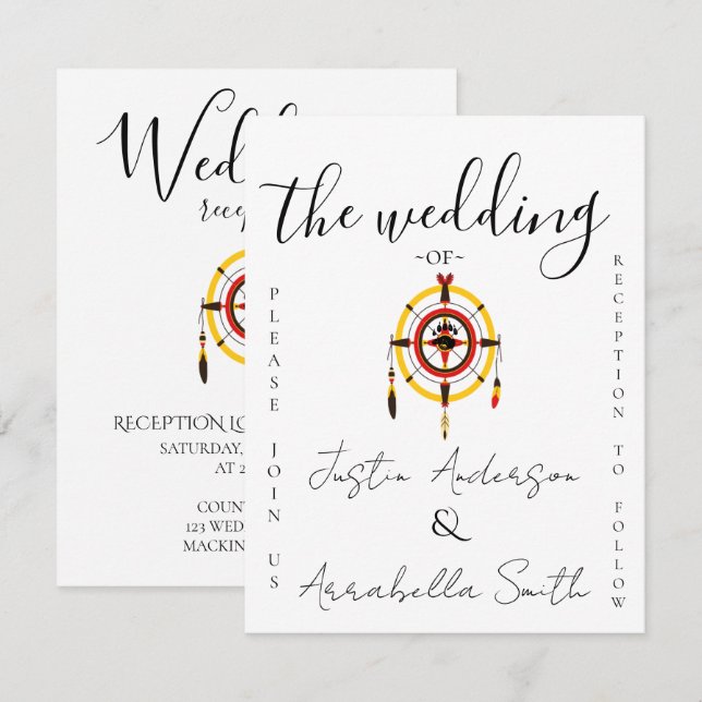 Convite Indigenous Bear Medicine Wheel Wedding (Frente/Verso)