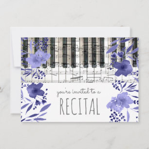 Convite índigo azul aquarela flores musicais