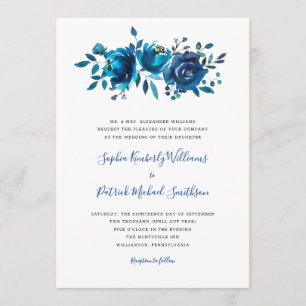 Convite Indigo Blue Floral + menção tradicional para o c