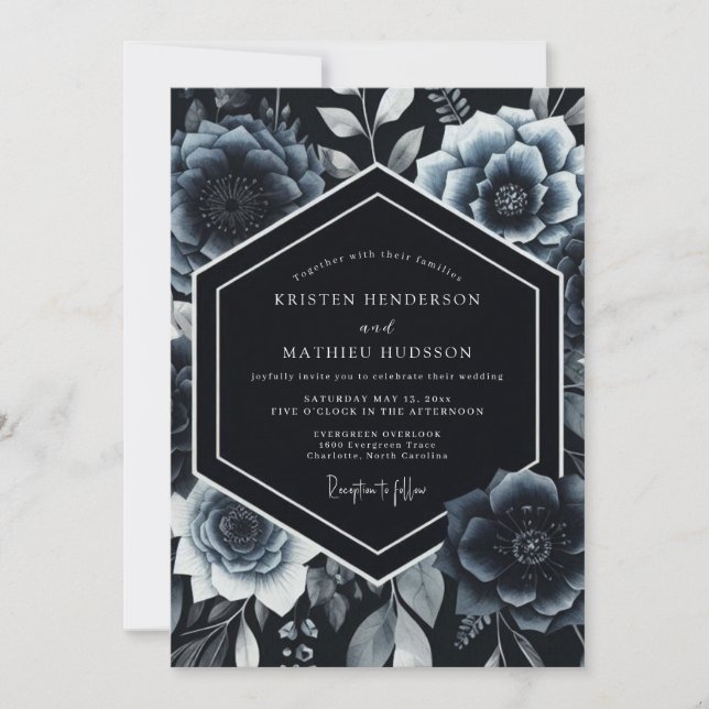 Convite Indigo Botanical Romantic Wedding (Frente)