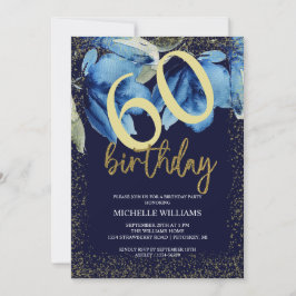 Convite Indigo Floral Glitter Calliografia