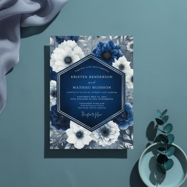 Convite Indigo Floral Opulent Wedding (Criador carregado)
