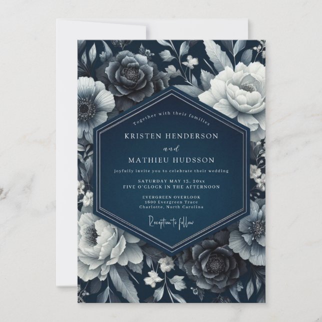 Convite Indigo Floral Romance Wedding (Frente)