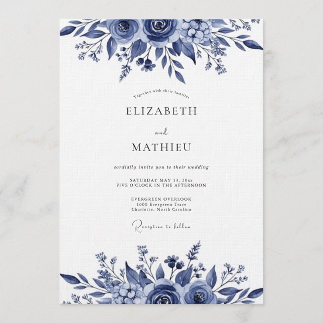 Convite Indigo Lush Botanical Wedding (Frente)