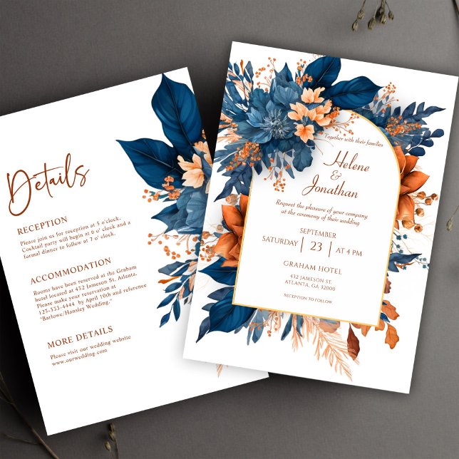 Convite Indigo Moderno Rustic Tudo Em Um Casamento Elegant (Indigo Modern Rustic All In One Elegant Wedding Invitation)