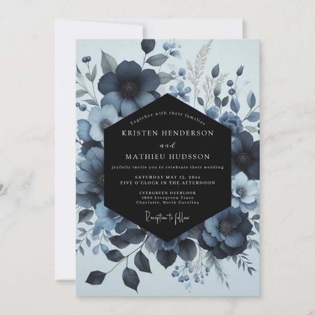 Convite Indigo Moody Bloom Wedding (Frente)