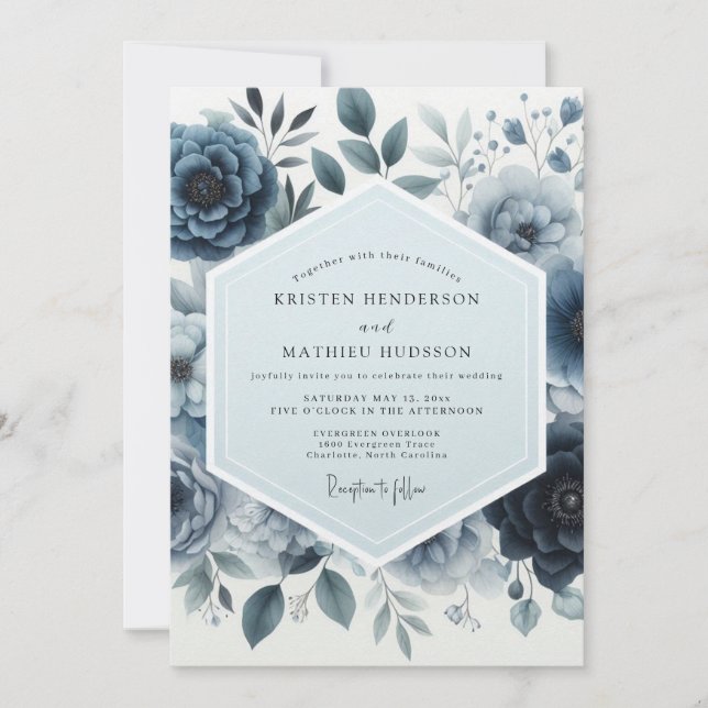 Convite Indigo Moody Floral Wedding (Frente)