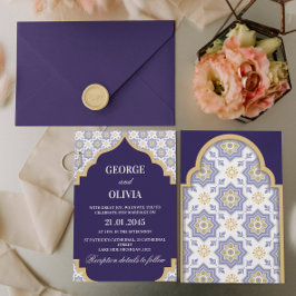 Convite Indigo Moroccan Tile Wedding