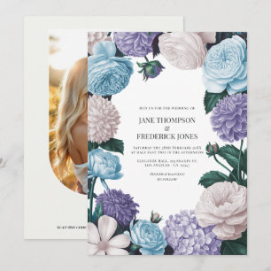 Convite Indigo Petal, Blue Hydrangea & Frost Pearl Casamen