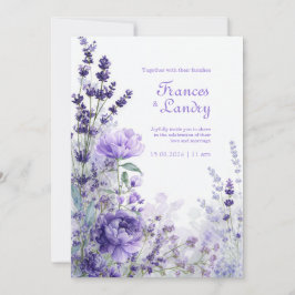 Convite Indigo Purple Watercolor Rose Lavender Bloom