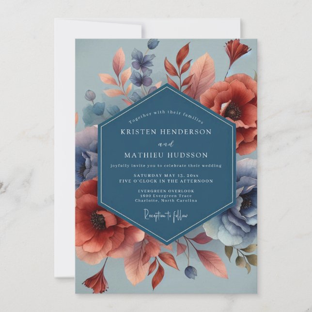 Convite Indigo Rust Autumnal Wedding (Frente)