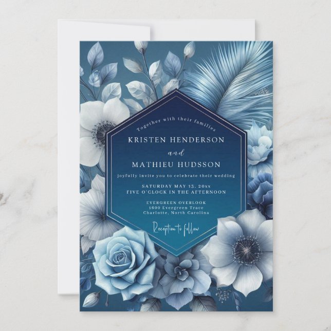 Convite Indigo Shadow Bloom Wedding (Frente)