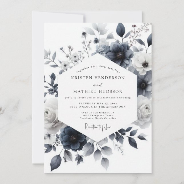 Convite Indigo Wash Botanical Wedding (Frente)