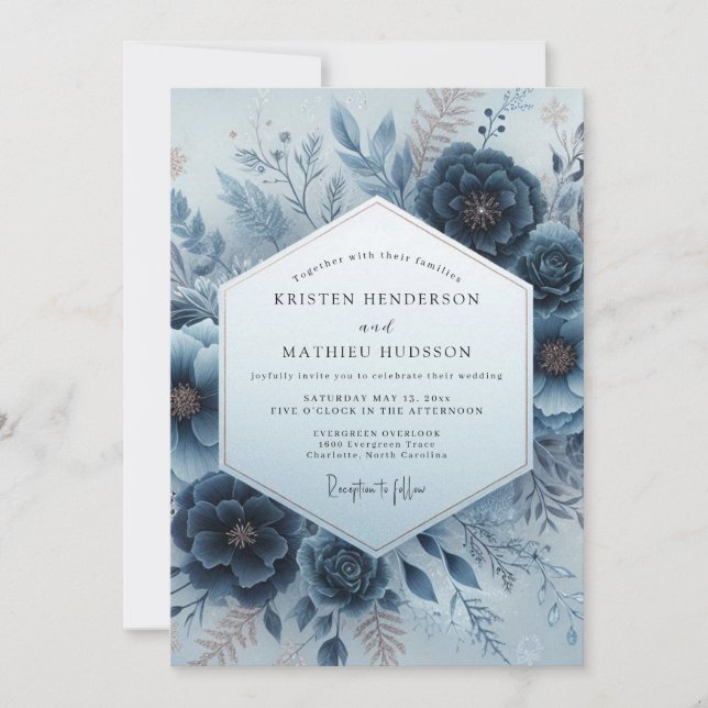 Convite Indigo Wintry Flora Wedding (Frente)