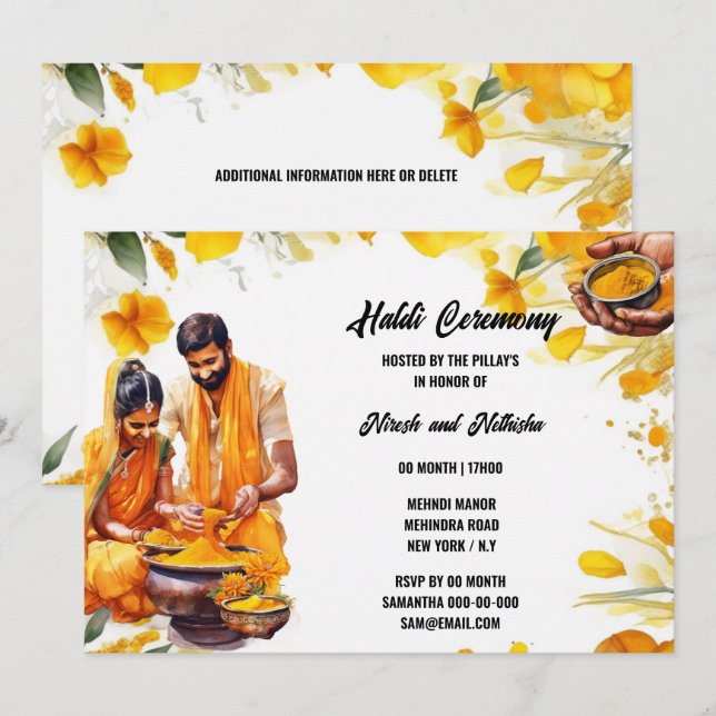 Convite índio Haldi Ceremony Turmeric floral noiva (Frente/Verso)