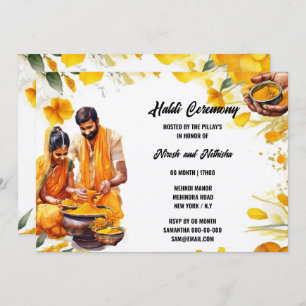 Convite índio Haldi Ceremony Turmeric floral noiva