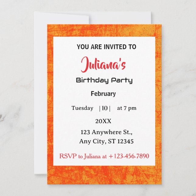 Convite Industrial Orange Red Grungy Birthday Invitation (Frente)