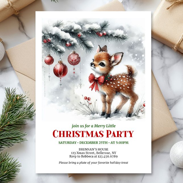 Convite infantil de Natal de cervo na floresta par (Cozy woodland deer Christmas kids invite printable card)