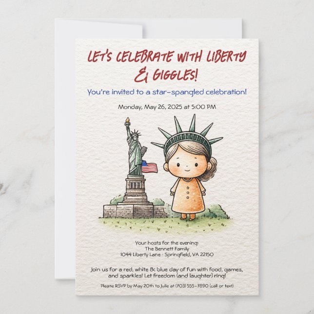 Convite Infantil para 4 de Julho – Adorável Liberd (Frente)