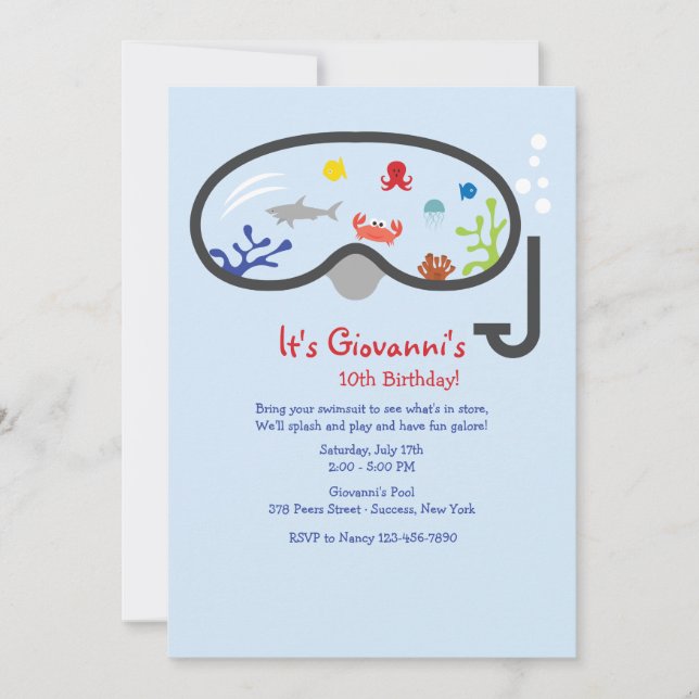 Convite Infantil Snorkel Mask (Frente)