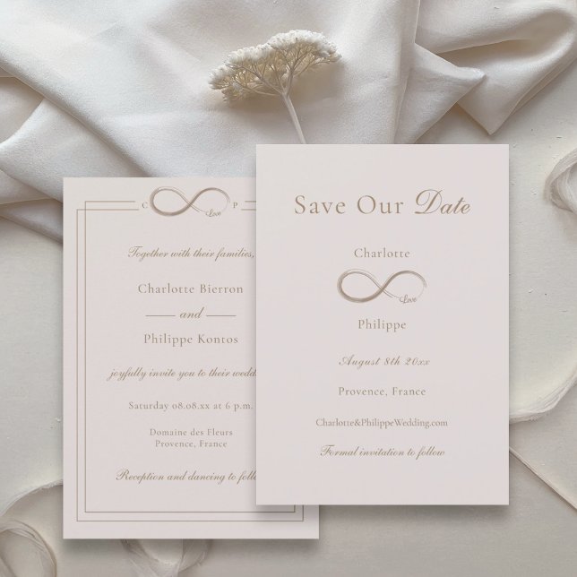 Convite Infinity Love Rosa Claro Salve Nossa Data Casament (Criador carregado)