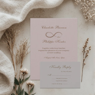 Convite Infinity Sign Dusty Pink Cinza Dourada Casamento R