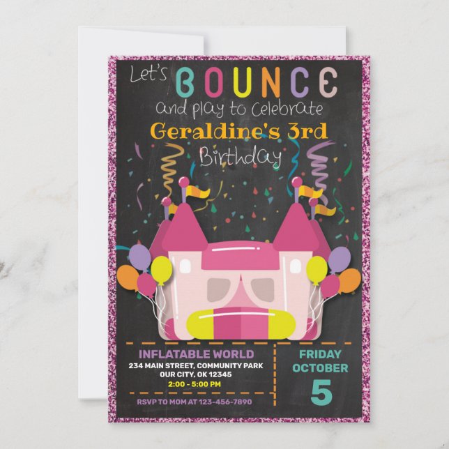 CONVITE INFLATABLE BOUNCE SLIDE CASTLE BIRTHDAY INVITATION (Frente)