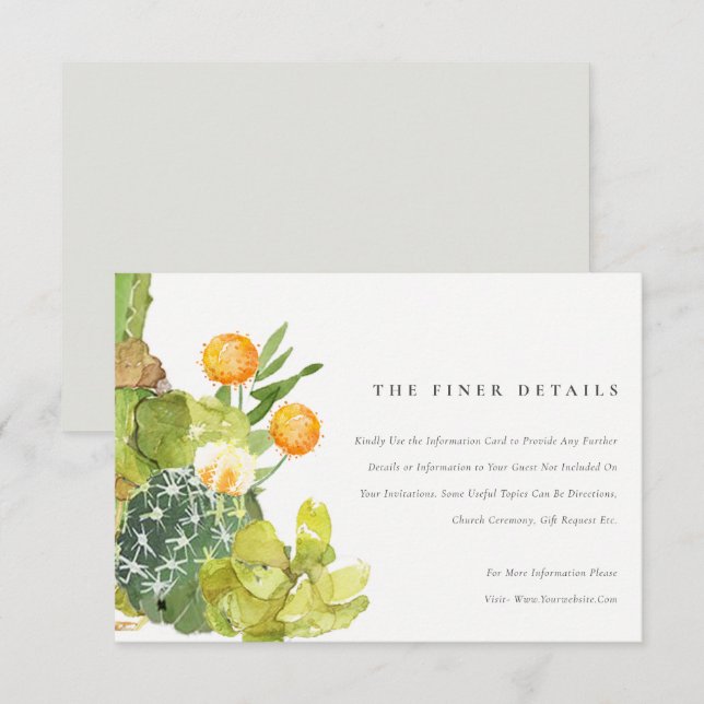 Convite INFORMAÇÃO FLORAL DE CÁCTUS SUCULENTO EM Aquarela (Frente/Verso)