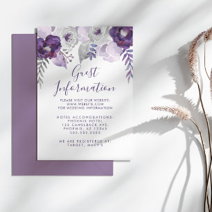 Convite Informação Wedding floral da aguarela roxa e de