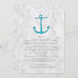 Convite Informações de Casamento Âncora Rústica Turquesa