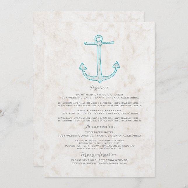 Convite Informações de Casamento com Âncora Rústica Verde  (Frente/Verso)