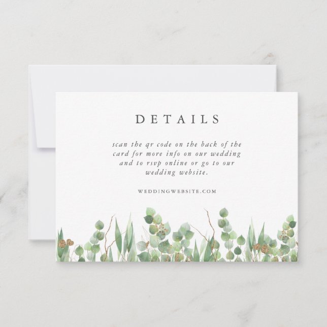 Convite Informações de Casamento com Aquarela Verde de Euc (Frente)