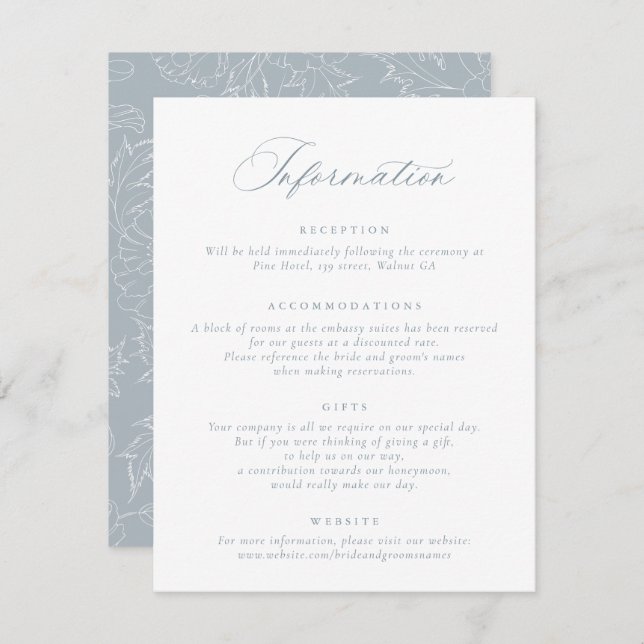 Convite Informações de Casamento de Script de Caligrafia E (Frente/Verso)