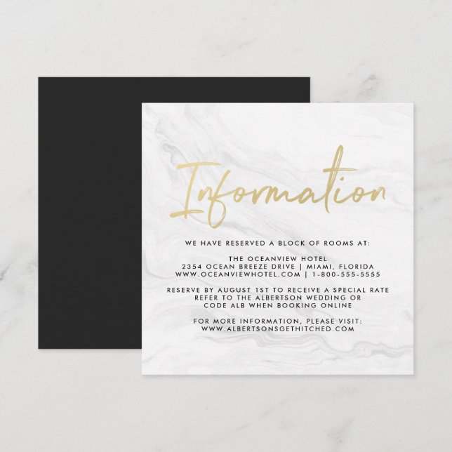 Convite Informações de Casamento em Letra de Forma de Márm (Frente/Verso)