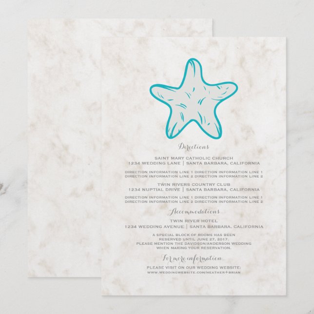 Convite Informações de Casamento Estrela-do-Mar Rústica Tu (Frente/Verso)
