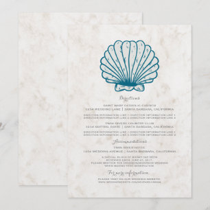 Convite Informações de Casamento Royal Blue Rustic Seashel