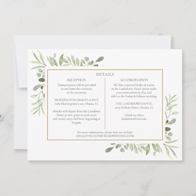 Convite Informações de Detalhes de Casamento com Vegetação (Frente)
