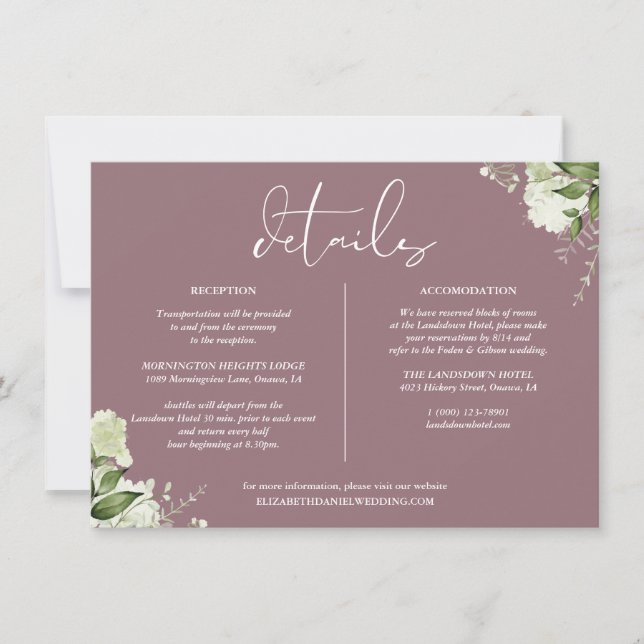 Convite Informações de Detalhes de Casamento com Vegetação (Frente)