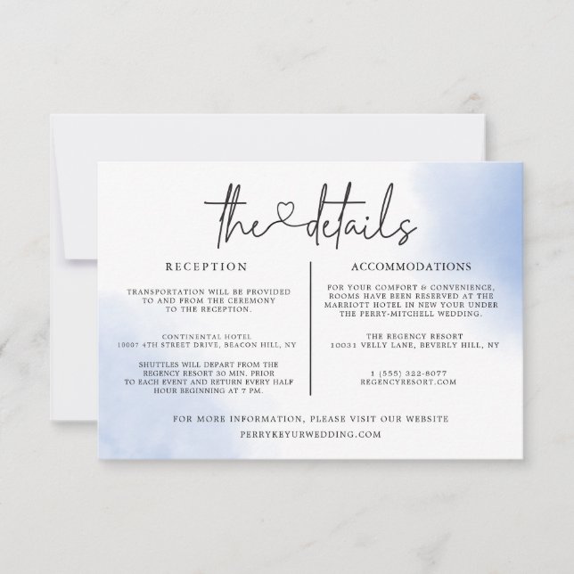 Convite Informações de Detalhes de Casamento de Aquarela M (Frente)