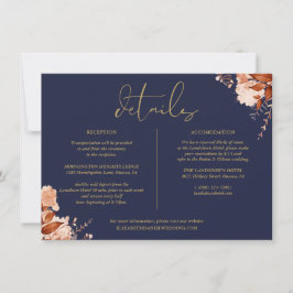 Convite Informações de detalhes de casamento floral azul m